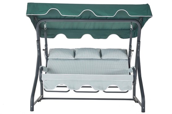 Erinöz Salvia 3 Kişilik Bahçe Balkon Teras Salıncağı - Minder: Yeşil Çizgili Tente: Yeşil