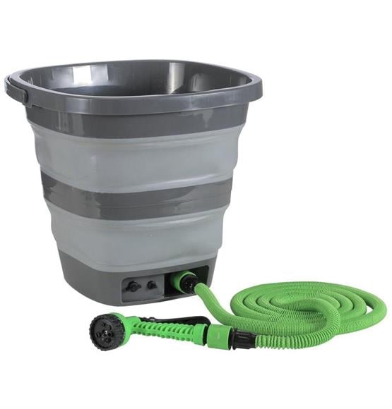 Şarjlı Katlanabilir Yıkama Kovası 15 Litre – Hortumlu, USB Şarjlı, Taşınabilir GRİ VCH-6560 ANTRASIT