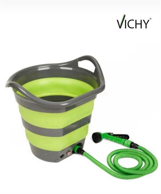 Şarjlı Katlanabilir Yıkama Kovası 15 Litre – Hortumlu, USB Şarjlı, Taşınabilir GRİ VCH-6560 YEŞİL