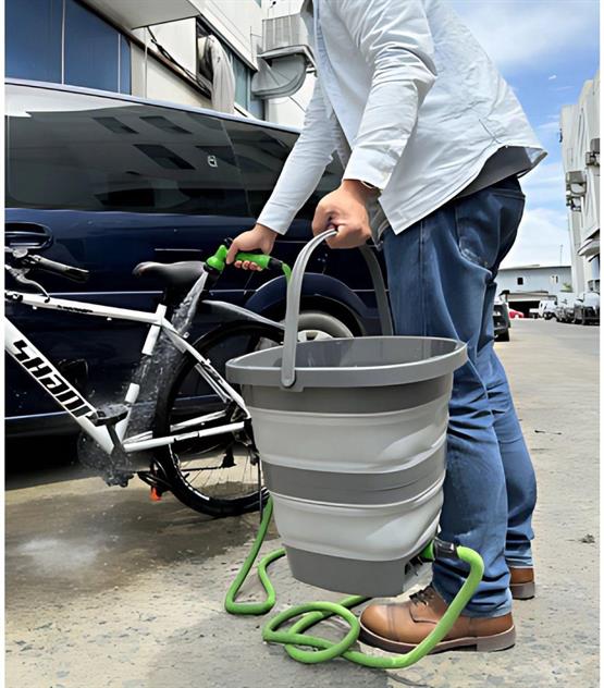 Şarjlı Katlanabilir Yıkama Kovası 15 Litre – Hortumlu, USB Şarjlı, Taşınabilir GRİ VCH-6560 ANTRASIT
