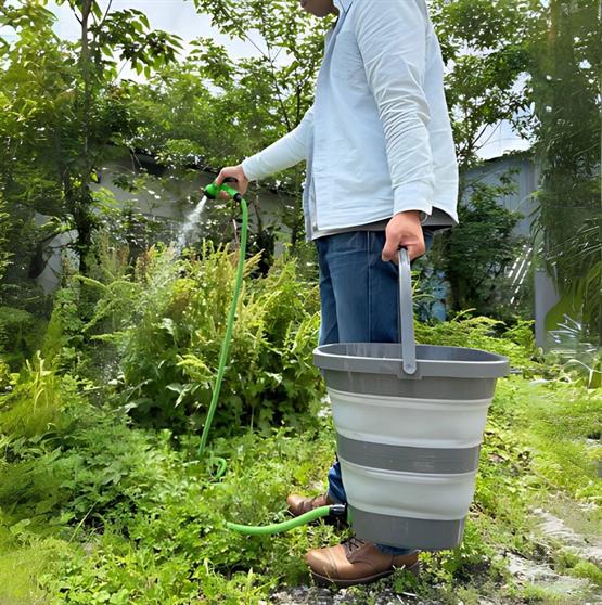 Şarjlı Katlanabilir Yıkama Kovası 15 Litre – Hortumlu, USB Şarjlı, Taşınabilir GRİ VCH-6560 ANTRASIT