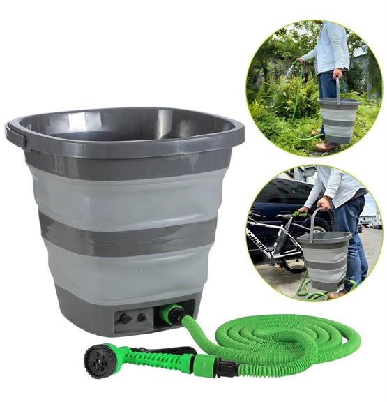 Şarjlı Katlanabilir Yıkama Kovası 15 Litre – Hortumlu, USB Şarjlı, Taşınabilir GRİ VCH-6560 ANTRASIT