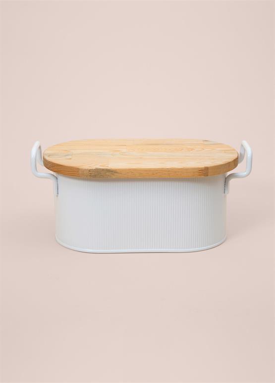 The Mia Stripe Ahşap Kapaklı Ekmek Saklama Kutusu Beyaz 40x22x18 cm