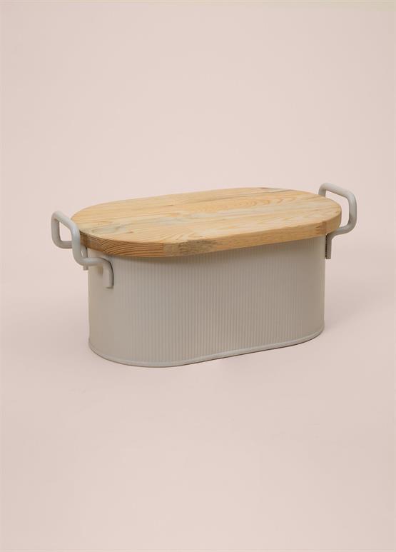 The Mia Stripe Ahşap Kapaklı Ekmek Saklama Kutusu Bej 40x22x18 cm