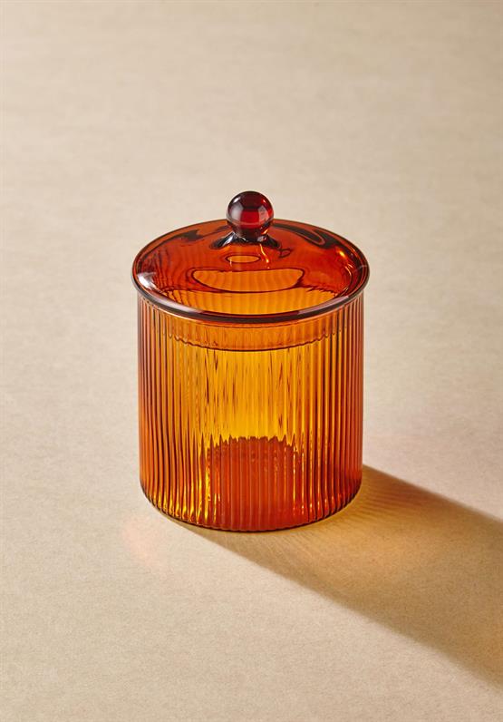 The Mia Striped Borosilikat Cam Şekerlik Amber 9x9x11 cm