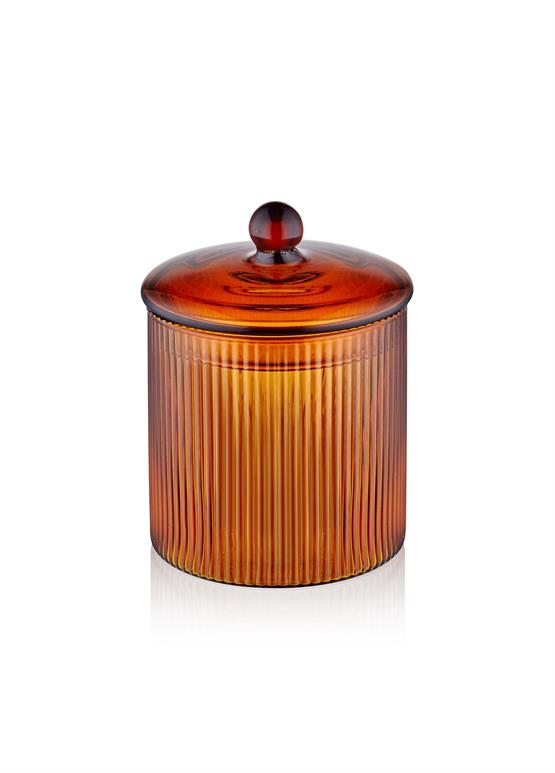 The Mia Striped Borosilikat Cam Şekerlik Amber 9x9x11 cm