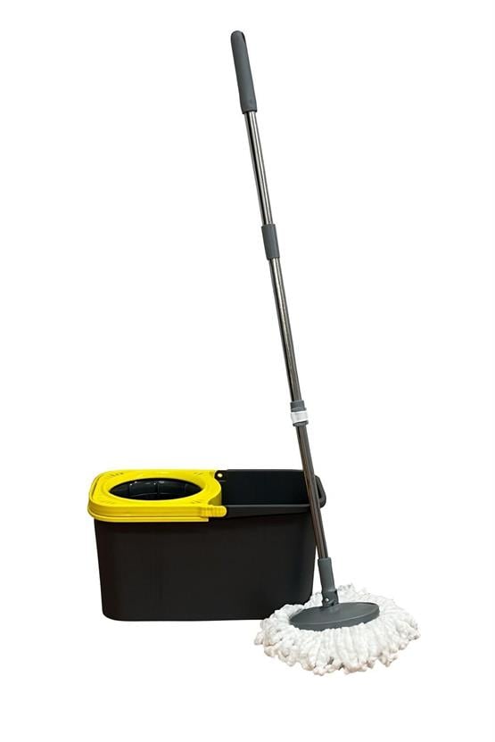 VICHY Gri-Sarı Renkli 360° Dönebilen Mop Seti – Mikrofiber Temizlik Kovası Ve Paspası VC-5024