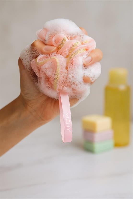 VICHY Pembe Gold Simli Banyo Lifi – Yoğun Köpük Etkili Duş ve Vücut Temizleme Lifi VCH-6575