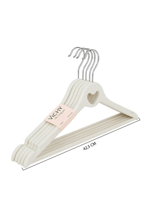 Vichy 5’Li  Kaymaz Elbise Askısı 42,5 Cm – Krem Renk Şık Dolap Düzenleyici VCH-7015