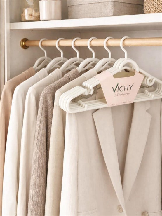 Vichy 5’Li Kaymaz Çok Amaçlı Askı 42,2 Cm – Krem Renk Elbise & Pantolon Askısı VCH-7018
