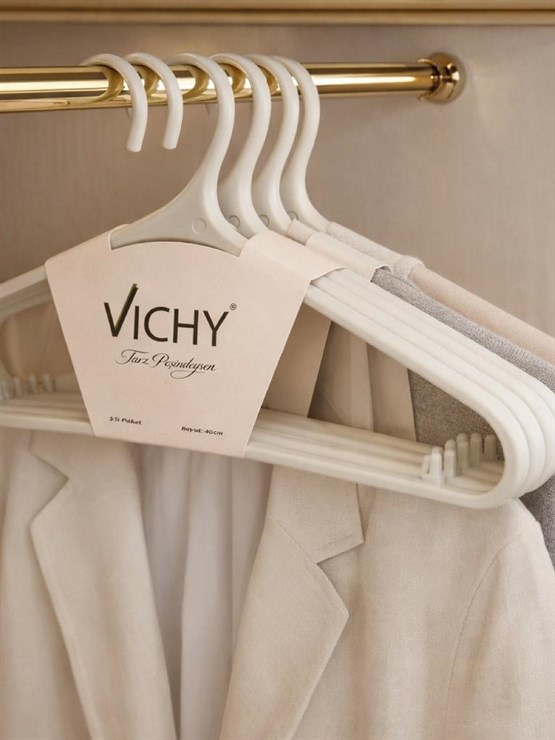 Vichy 5’Li Kaymaz Pantolon & Etek Askısı 40 Cm – Krem Renk Çok Amaçlı Dolap Düzenleyici VCH-7017