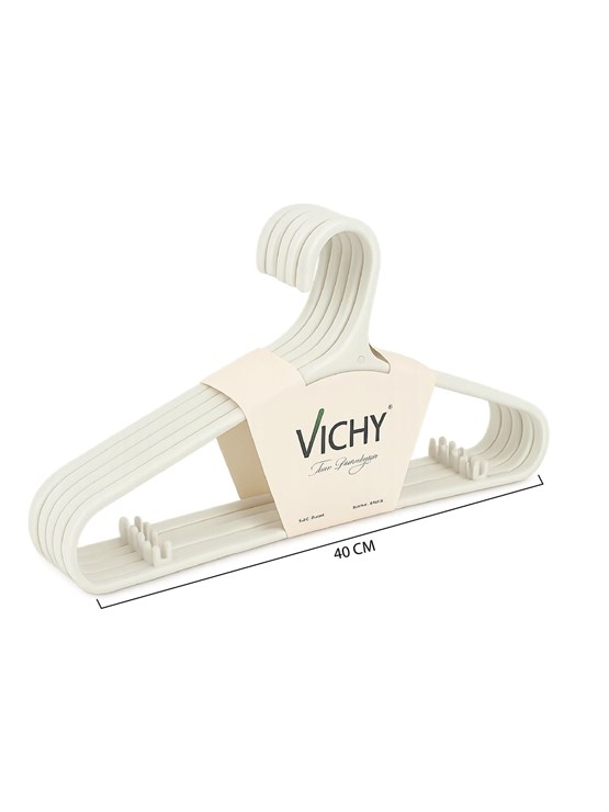 Vichy 5’Li Kaymaz Pantolon & Etek Askısı 40 Cm – Krem Renk Çok Amaçlı Dolap Düzenleyici VCH-7017