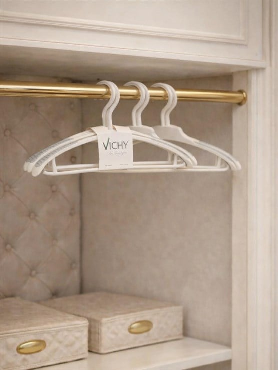 Vichy 5’Li Kaymaz Yüzeyli Askı 40 Cm – Krem Renk Elbise & Gömlek Askısı VCH-7024