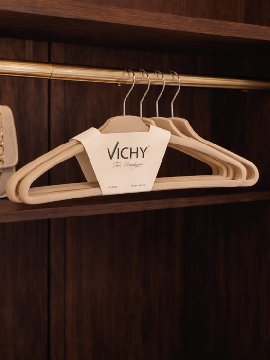 Vichy 5’Li Kaymaz Yüzeyli Askı 42,5 Cm – Bej Renk Elbise & Gömlek Askısı VCH-7023
