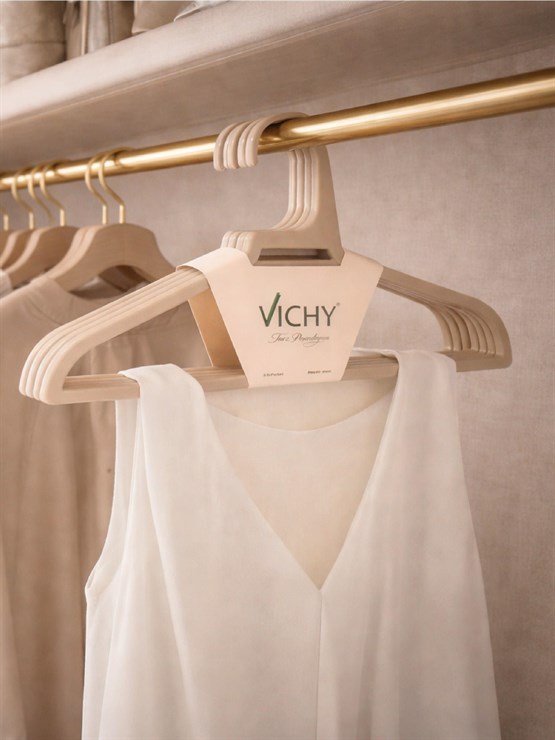 Vichy 5’Li Kaymaz Yüzeyli Askı 45 Cm – Bej Renk Elbise & Ceket Askısı VCH-7025