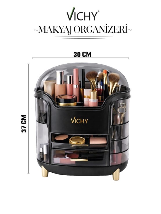 Vichy Çok Katlı Kozmetik, Makyaj Ve Takı Düzenleyici Organizer Siyah