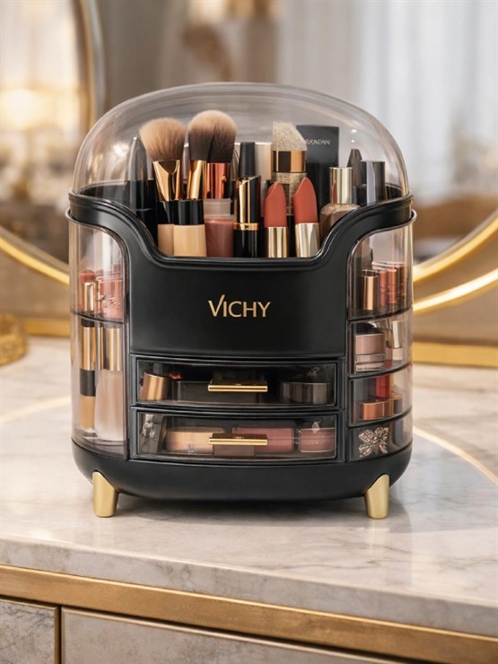 Vichy Çok Katlı Kozmetik, Makyaj Ve Takı Düzenleyici Organizer Siyah