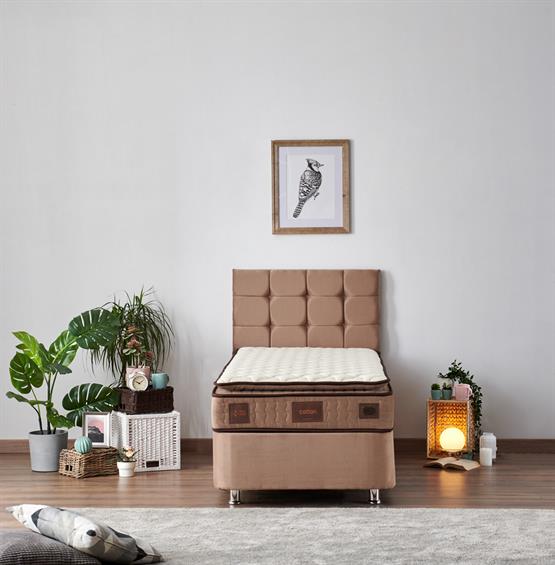 W. Cotton 80x180 cm Tek Kişilik Pedli Yatak Baza Başlık Takımı - Kumaş Baza, Başlık ve Yatak Seti