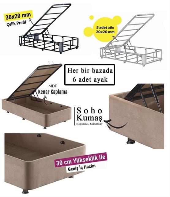 W. Cotton 90x190 cm Tek Kişilik Pedli Yatak Baza Başlık Takımı - Kumaş Baza, Başlık ve Yatak Seti