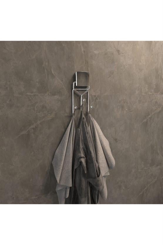 Yapışkanlı Lüks Banyo Havluluk Askılığı Üçlü Krom Metal Paslanmaz Havluluk DC477
