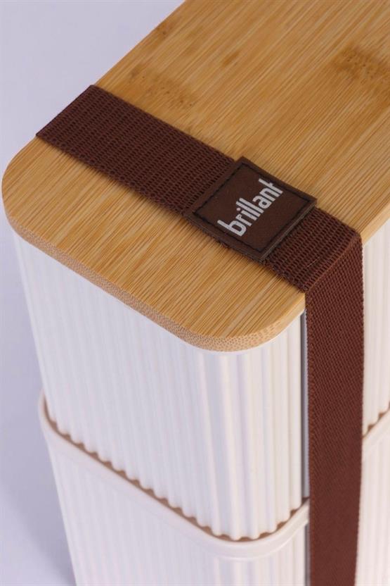 Brillant Zebra 2li Bambu Kapaklı Lunch Box - 1 Lt + 1 Lt - Saklama Kabı Seti - Lastikli