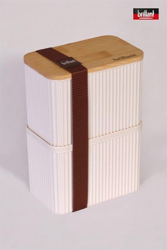 Brillant Zebra 2li Bambu Kapaklı Lunch Box - 1 Lt + 1 Lt - Saklama Kabı Seti - Lastikli