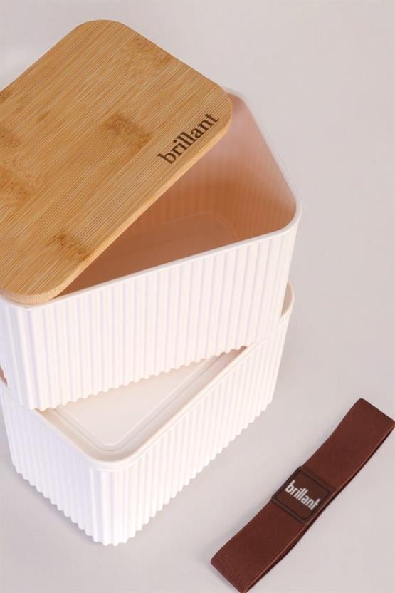 Brillant Zebra 2li Bambu Kapaklı Lunch Box - 1 Lt + 1 Lt - Saklama Kabı Seti - Lastikli