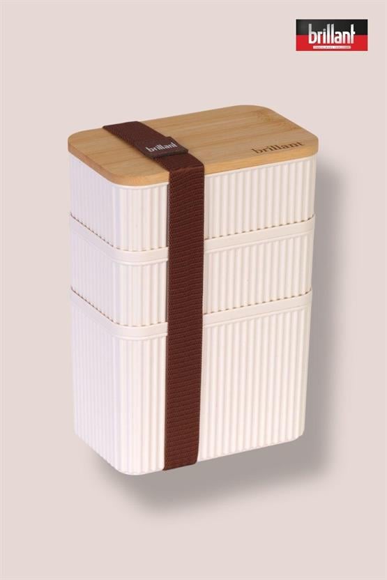 Brillant Zebra 3lü Bambu Kapaklı Lunch Box - 1 Lt 0,5 Lt 0,5 Lt - Saklama Kabı