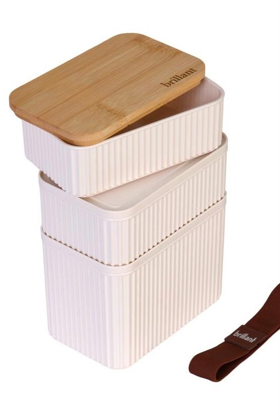 Brillant Zebra 3lü Bambu Kapaklı Lunch Box - 1 Lt 0,5 Lt 0,5 Lt - Saklama Kabı