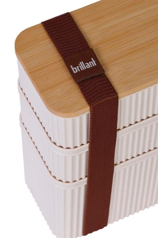 Brillant Zebra 3lü Bambu Kapaklı Lunch Box - 1 Lt 0,5 Lt 0,5 Lt - Saklama Kabı