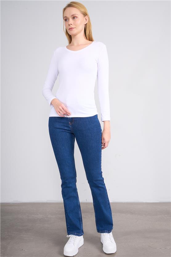 Aksoy K26 151 Beyaz Kadın V Yaka Uzun Kol Sweat