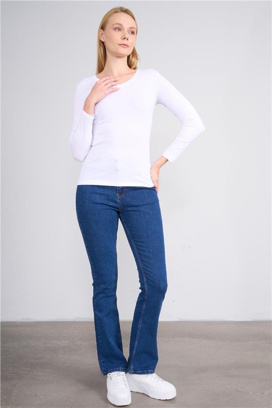 Aksoy K26 151 Beyaz Kadın V Yaka Uzun Kol Sweat