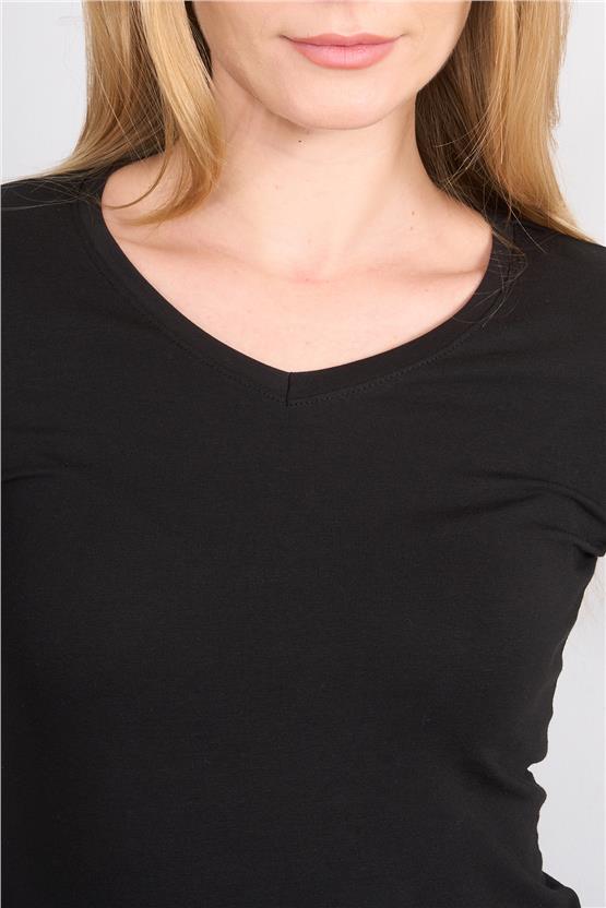 Aksoy K26 151 Sıyah Kadın V Yaka Uzun Kol Sweat