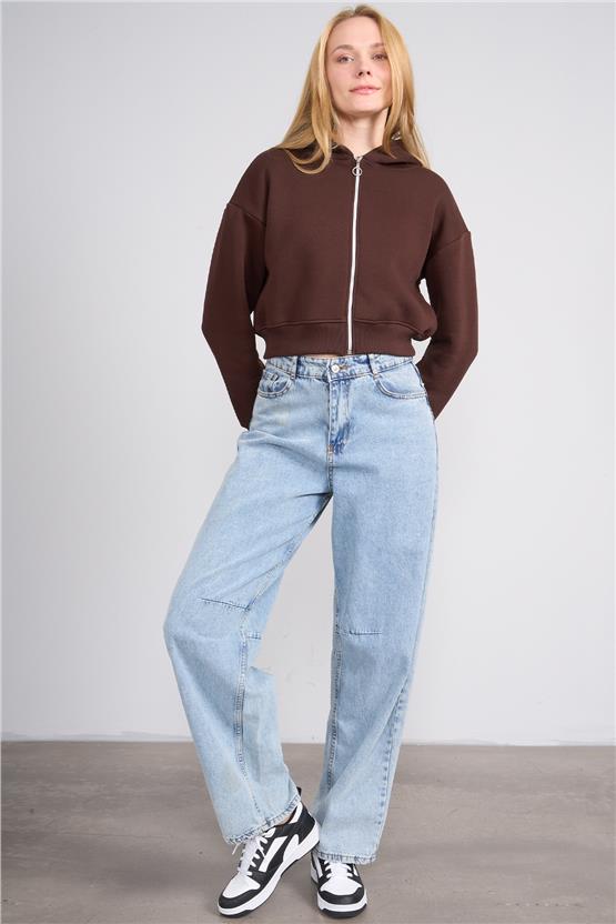 Aksoy K26 24K107 Kahve Kadın 3 Ip Sardonlu Fermuarlı Sweat