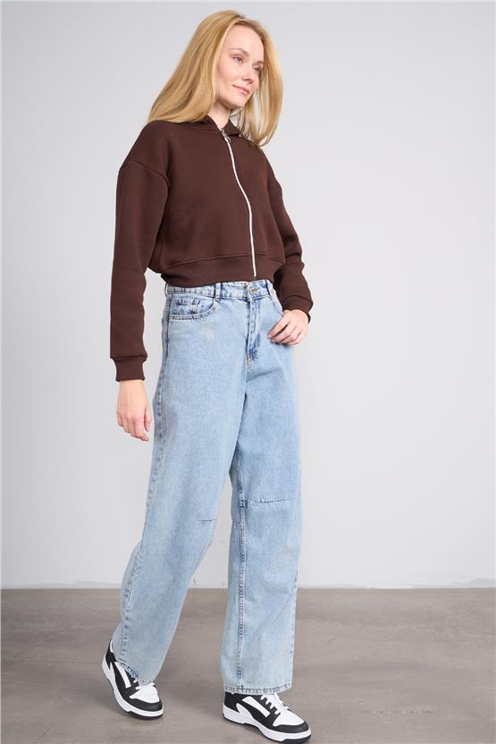 Aksoy K26 24K107 Kahve Kadın 3 Ip Sardonlu Fermuarlı Sweat