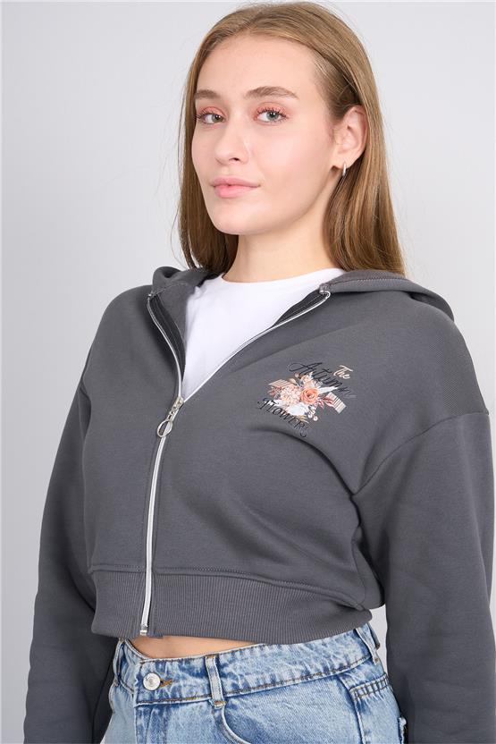 Aksoy K26 24K107 Koyugrı Kadın 3 Ip Sardonlu Fermuarlı Sweat