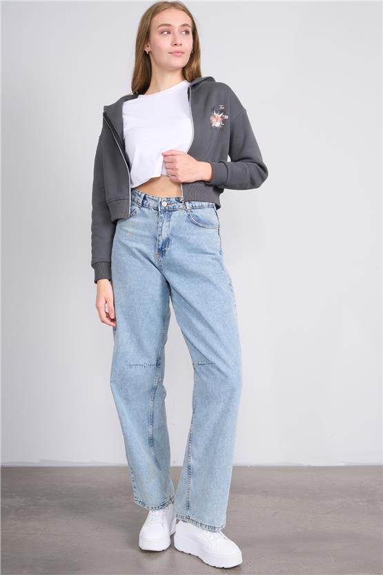 Aksoy K26 24K107 Koyugrı Kadın 3 Ip Sardonlu Fermuarlı Sweat