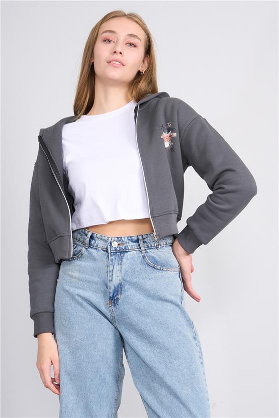 Aksoy K26 24K107 Koyugrı Kadın 3 Ip Sardonlu Fermuarlı Sweat