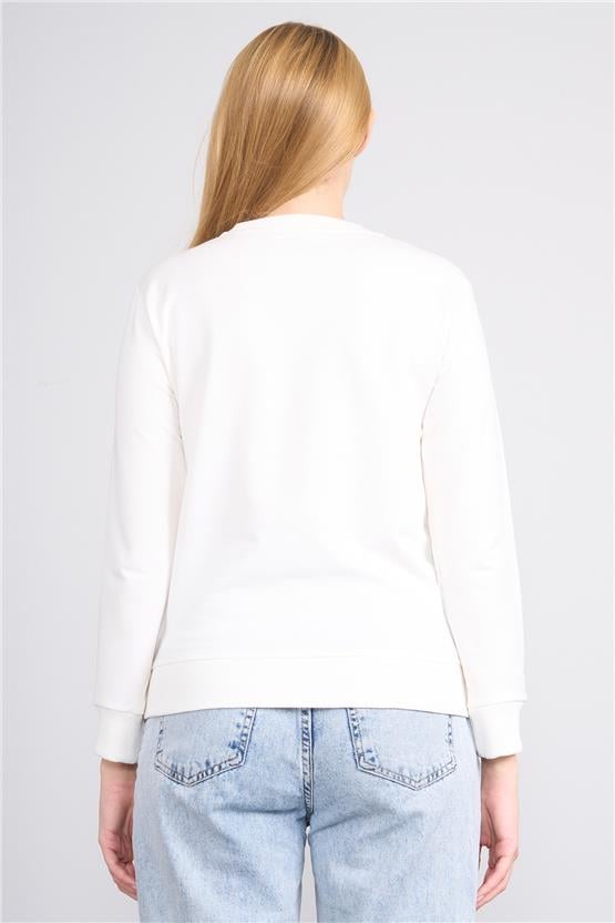 Aksoy K26 24K114 Ekru Kadın Regular Fıt O Yaka 2 Ip Sweat