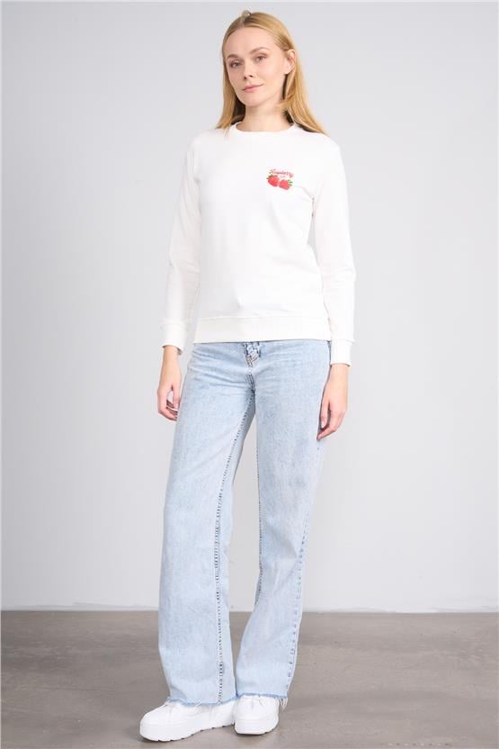 Aksoy K26 24K114 Ekru Kadın Regular Fıt O Yaka 2 Ip Sweat