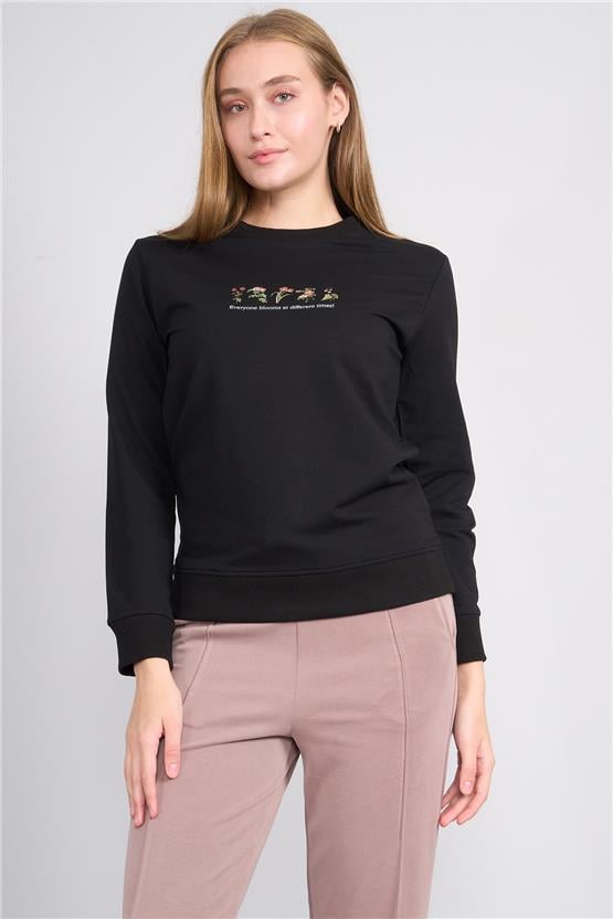 Aksoy K26 24K114 Sıyah Kadın Regular Fıt O Yaka 2 Ip Sweat