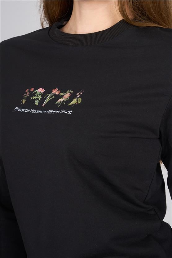 Aksoy K26 24K114 Sıyah Kadın Regular Fıt O Yaka 2 Ip Sweat