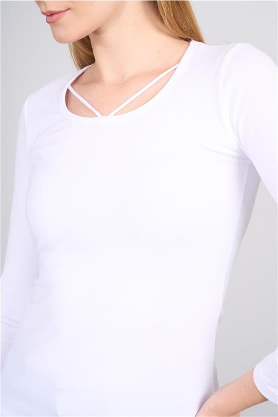 Aksoy K26 24K152 Beyaz Kadın Ön Capraz Uzun Kol Sweat