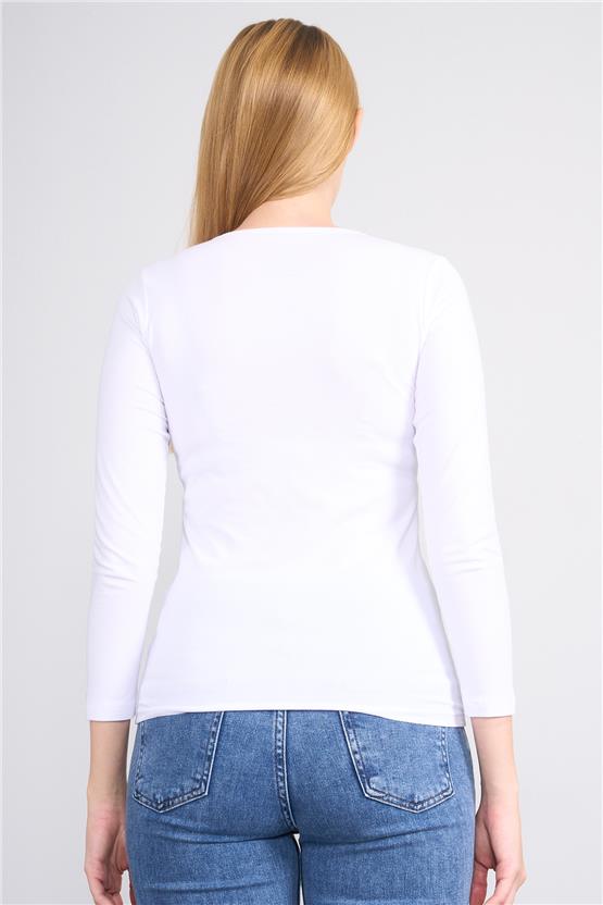 Aksoy K26 24K152 Beyaz Kadın Ön Capraz Uzun Kol Sweat