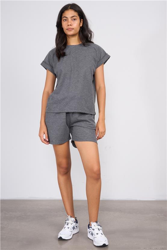 Aksoy Y25 508-14 Fume Kadın Waffle Wafflle Shortlu Takım