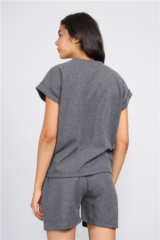 Aksoy Y25 508-14 Fume Kadın Waffle Wafflle Shortlu Takım
