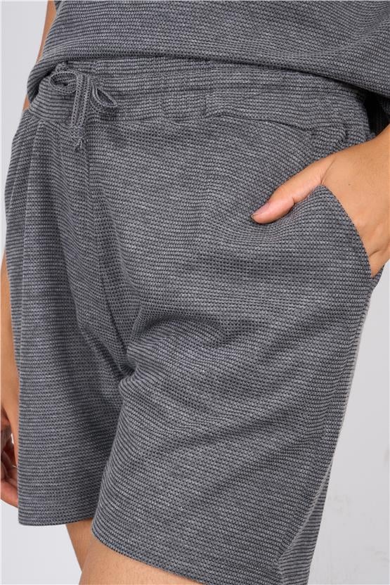 Aksoy Y25 508-14 Fume Kadın Waffle Wafflle Shortlu Takım