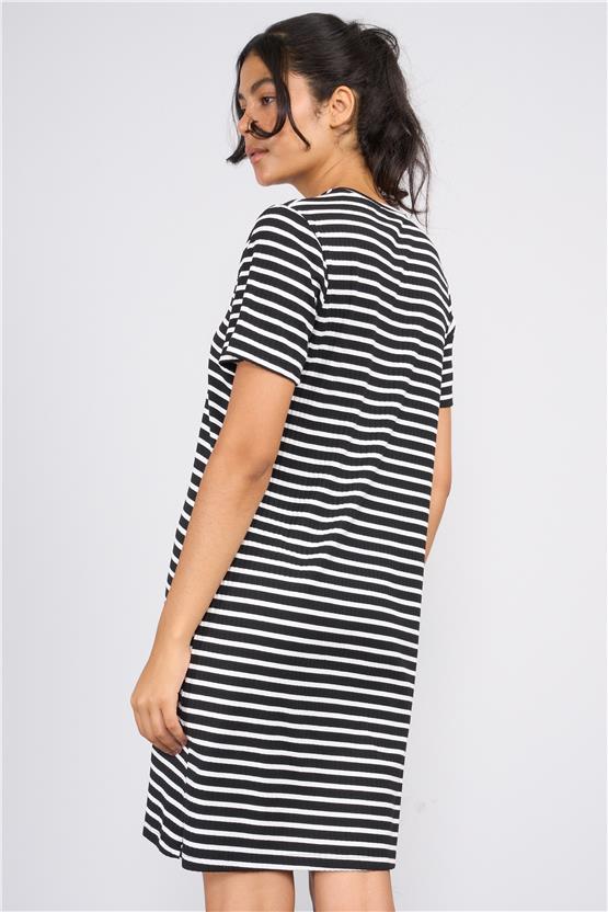 Aksoy Y25 601-21 Sıyah-Beyaz Kadın Raporlu Elbıse