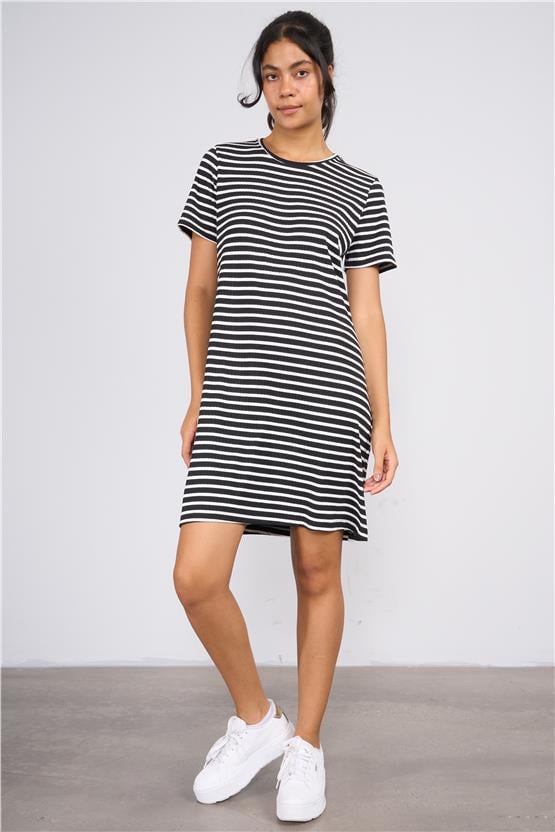 Aksoy Y25 601-21 Sıyah-Beyaz Kadın Raporlu Elbıse