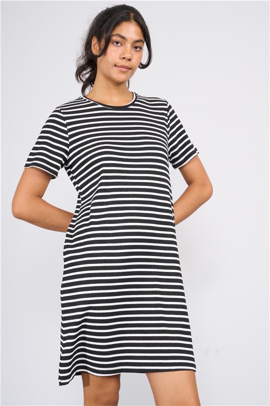 Aksoy Y25 601-21 Sıyah-Beyaz Kadın Raporlu Elbıse